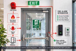 Fire alarm system components including smoke detector, pull station, and notification appliance installed in a Philippine office