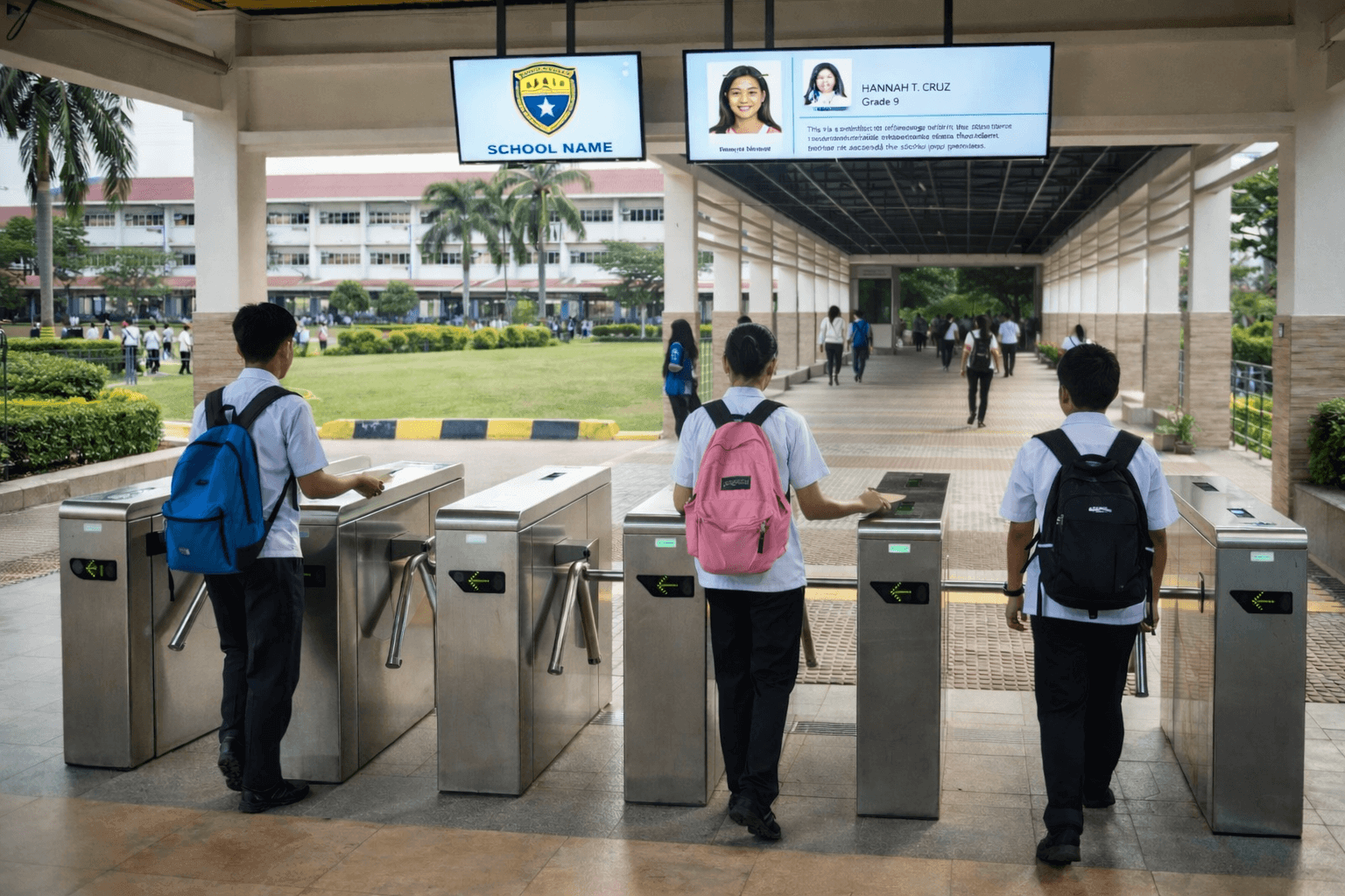 Students entering a Philippine school campus illustrating the need for smart campus security and access control systems