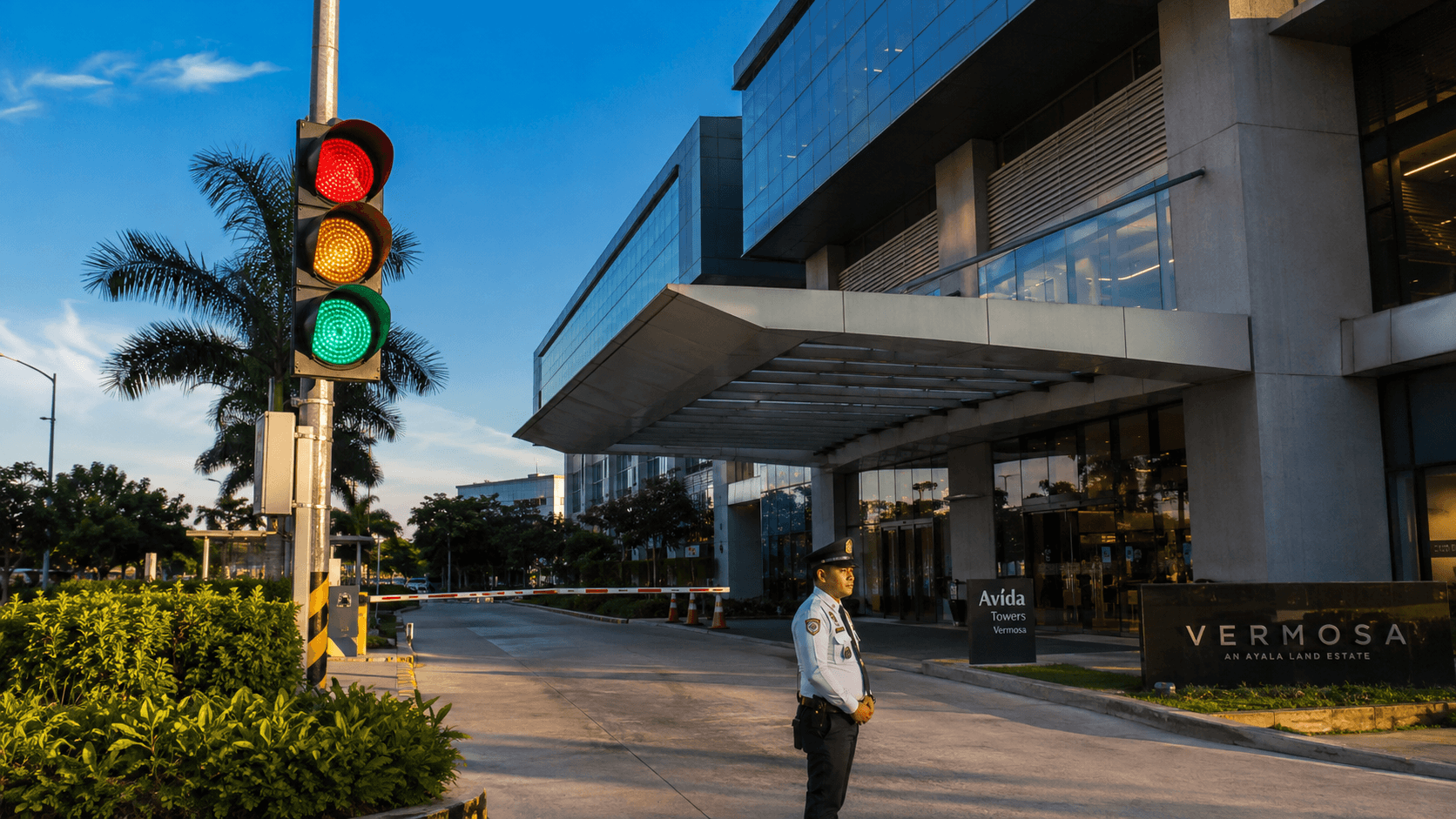LED traffic light system installed at the entrance of a commercial building in the Philippines