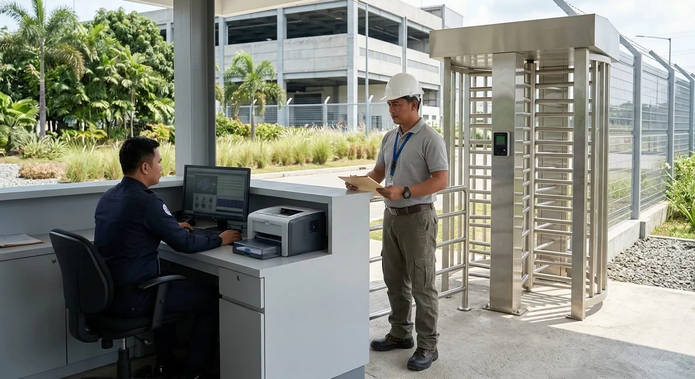 Filipino contractor checking in through secure visitor management at a Philippine industrial facility.