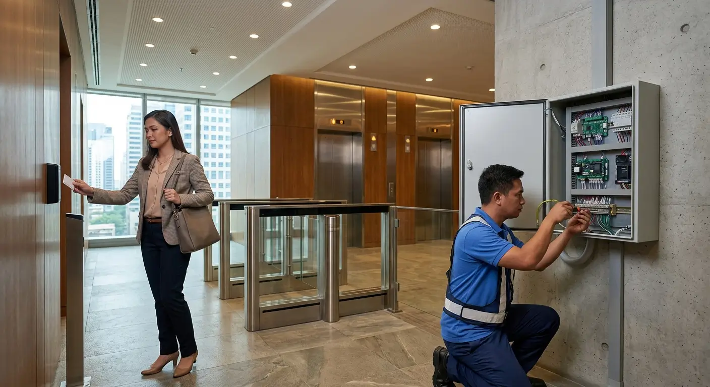 Elevator access control retrofit in an existing Philippine commercial building