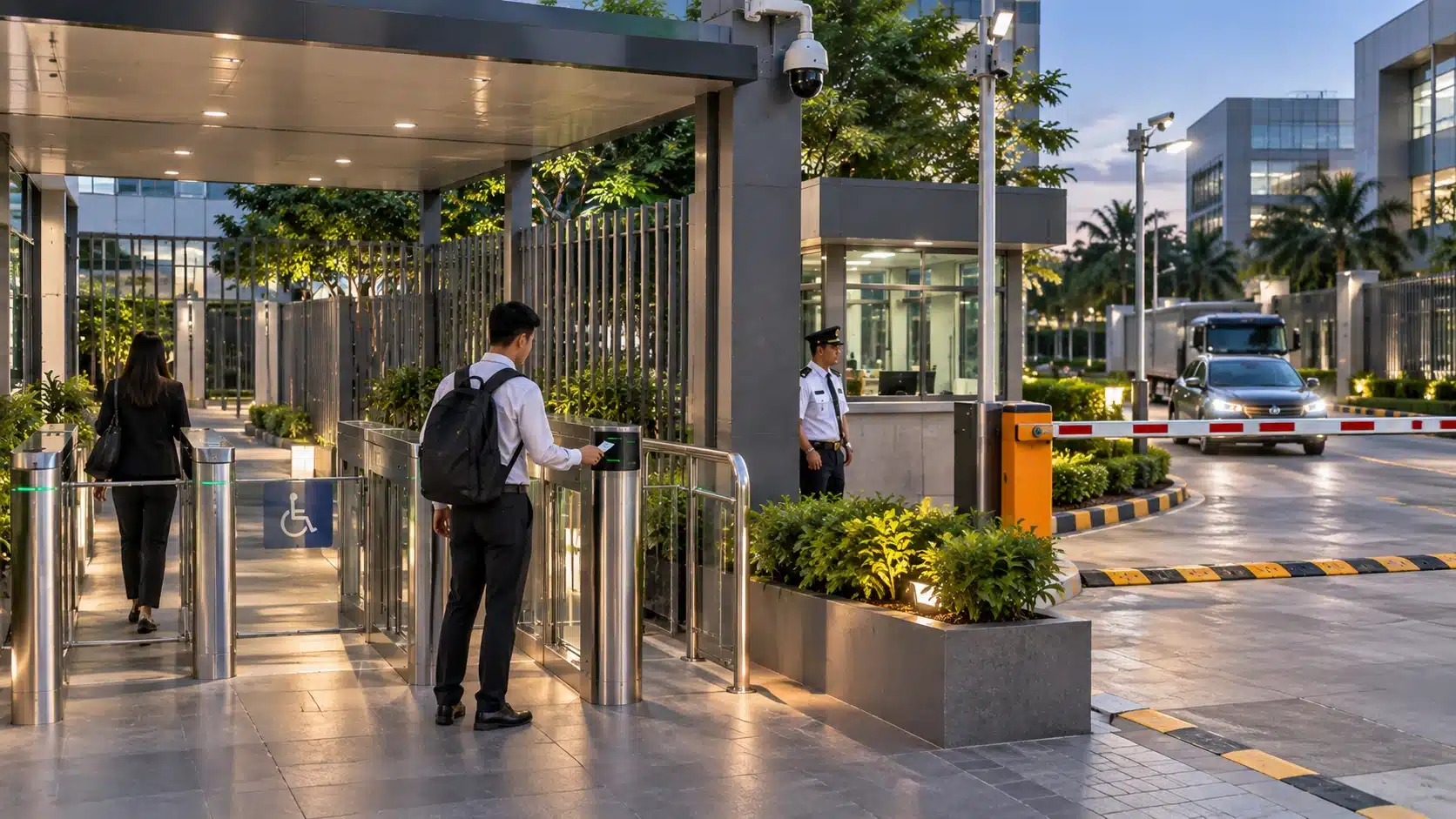 Integrated perimeter security in the Philippines with CCTV, access control, vehicle barrier and pedestrian gate