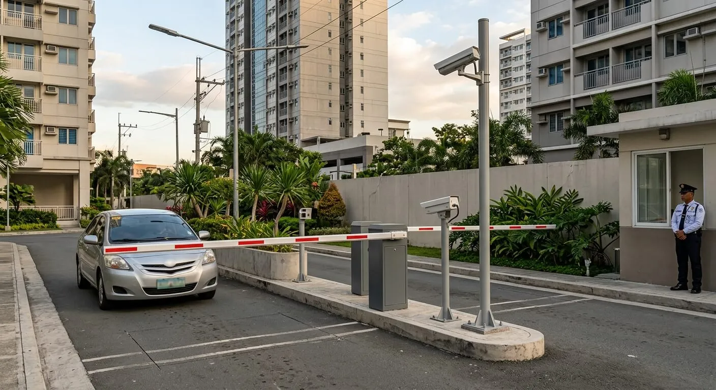 Professionally installed LPR camera at a Philippine condominium parking entrance