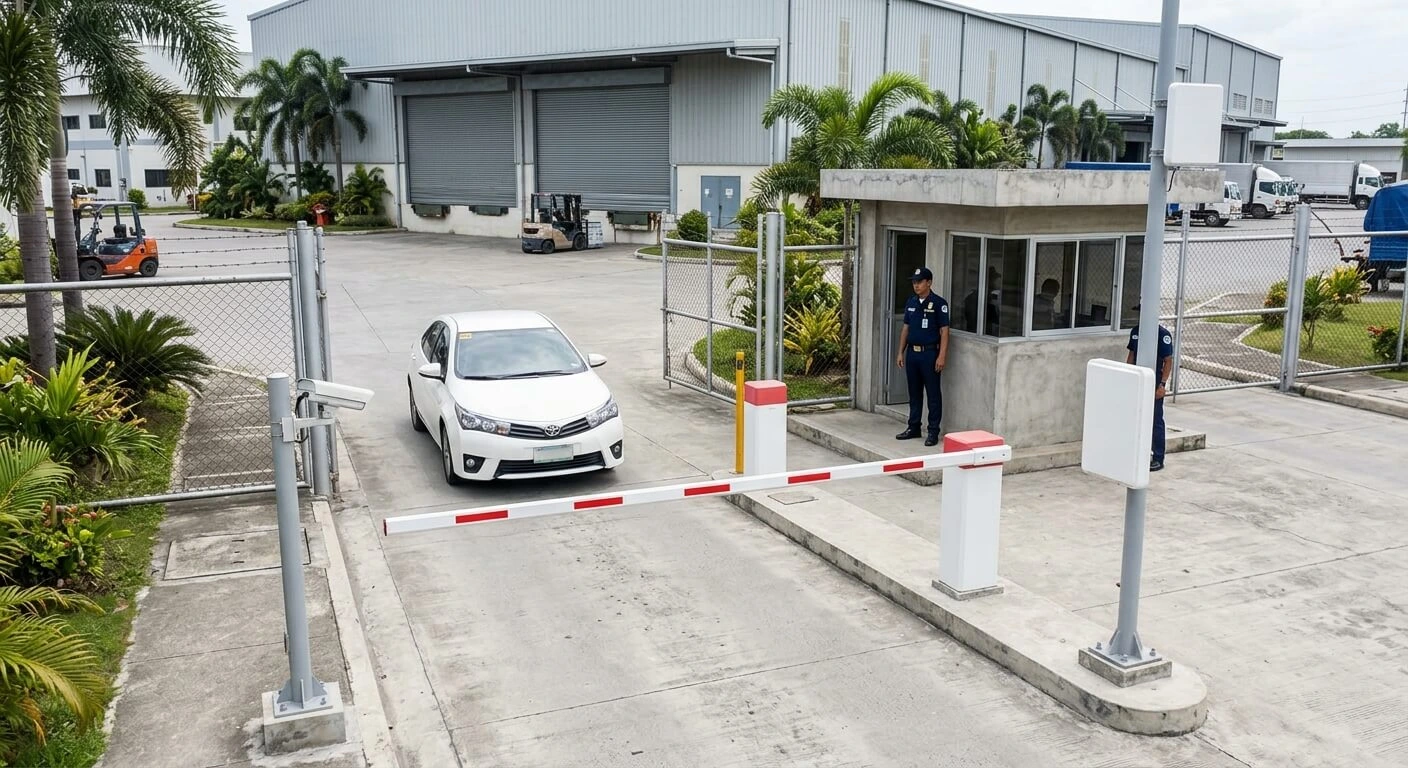 Philippine industrial facility vehicle gate using professionally installed LPR and long-range RFID equipment